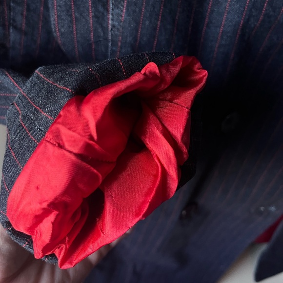 Vintage Esprit Denim Blazer Pea Coat M L navy blue red pinstripes - Picture 8 of 14